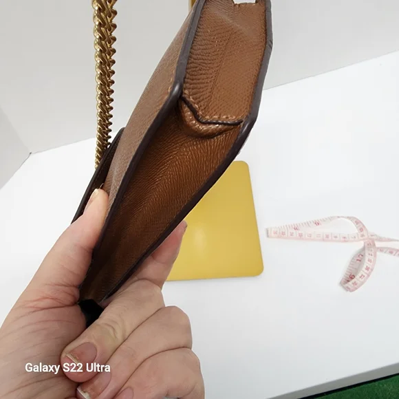 Coach Brown/Tan Leather Crossbody Phone Bag Wallet Chain Strap Gold Hardware - Picture 4 of 13